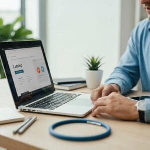 Local Lansing business owner engaged in website maintenance, highlighting the importance of digital upkeep