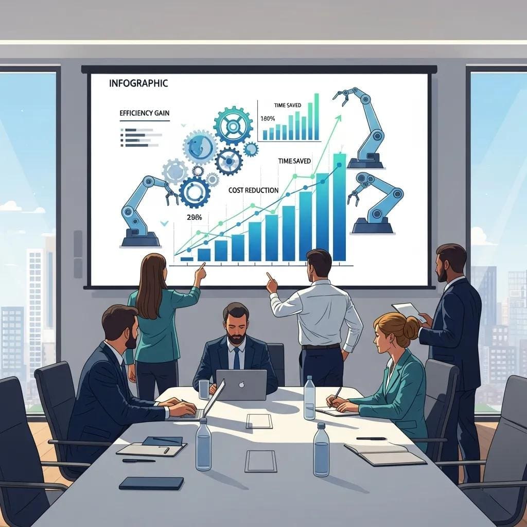 Business team analyzing data to improve efficiency through process automation