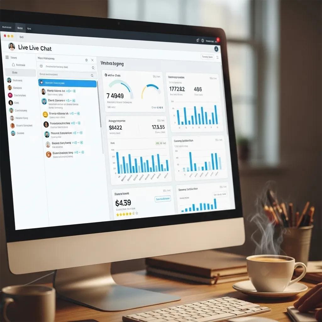 Close-up of live chat software interface on a desktop, emphasizing user engagement features