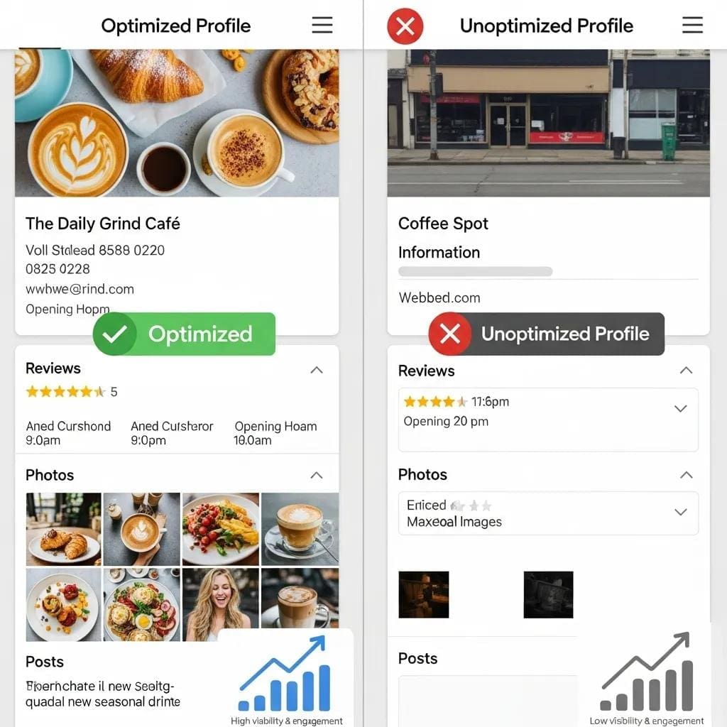 Comparison of optimized vs unoptimized Google Business Profile impact on visibility