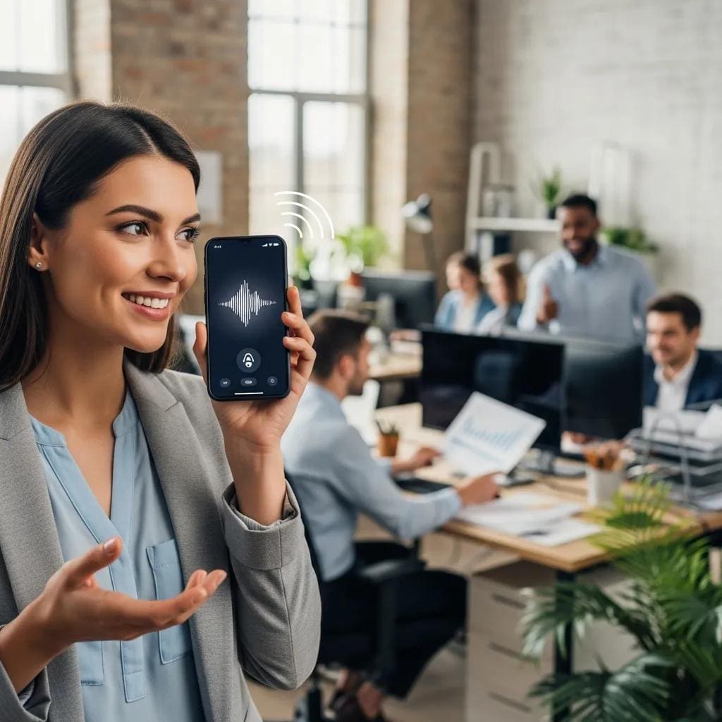 Customer interacting with AI voice assistant, illustrating benefits of automated call answering