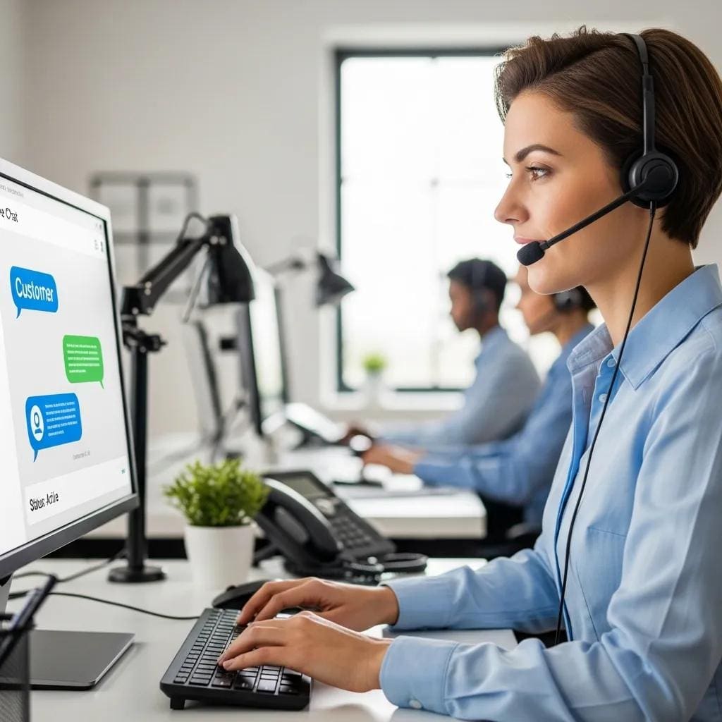 Customer service representative engaging in live chat, enhancing customer interaction