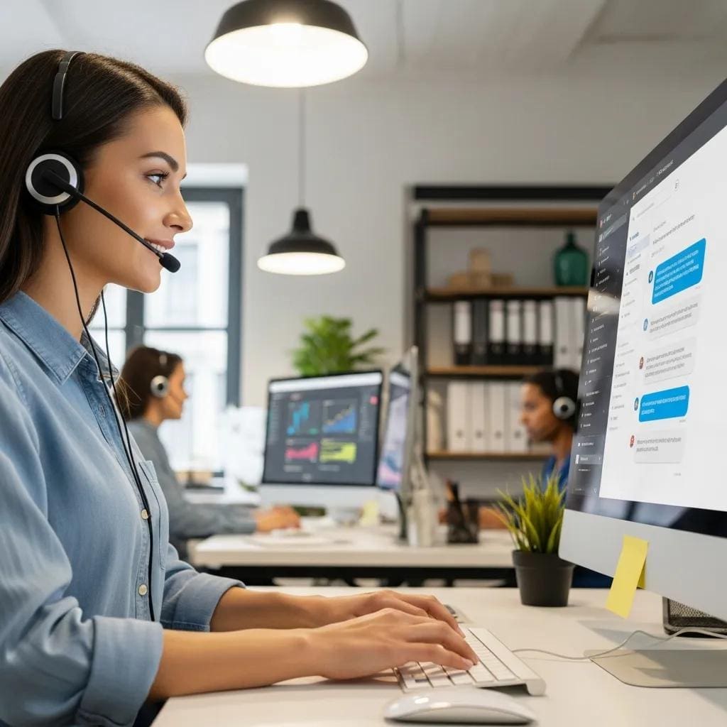 Customer service representative engaging with a customer via chat widget