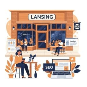 Local business storefront in Lansing with digital marketing elements