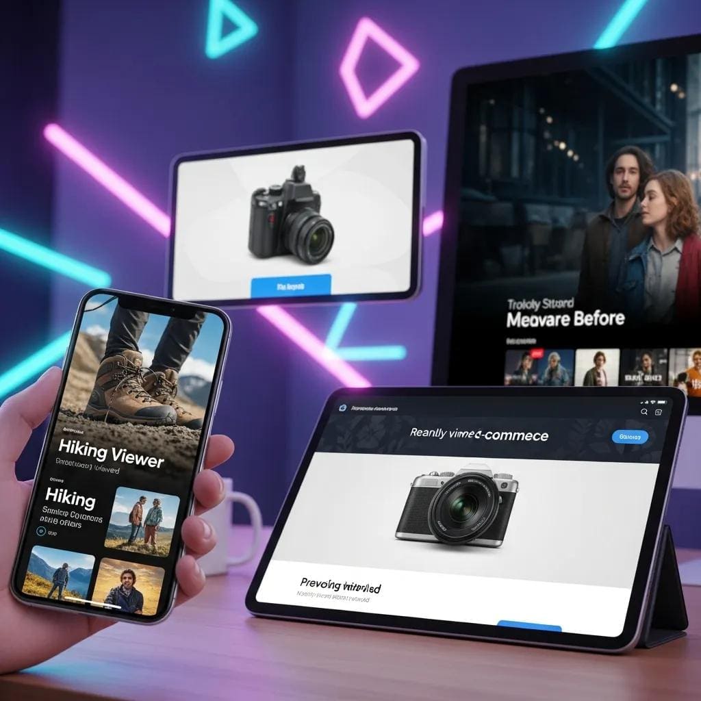 Personalized dynamic ads displayed on smartphones and tablets showcasing previously viewed products