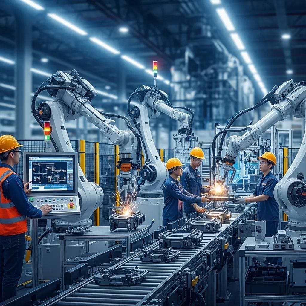 Robotic process automation in a Detroit manufacturing environment showcasing collaboration