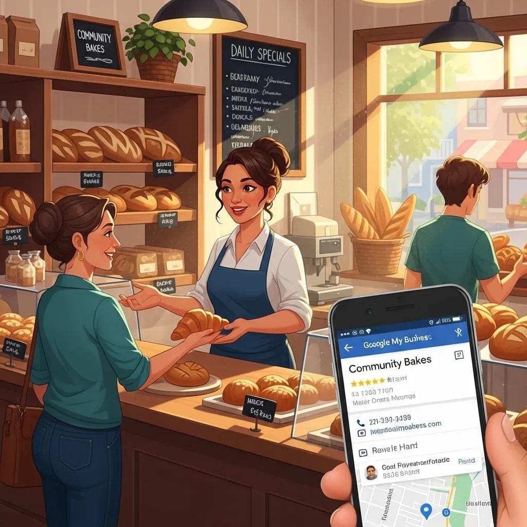 Small business owner engaging with customers, highlighting local SEO impact