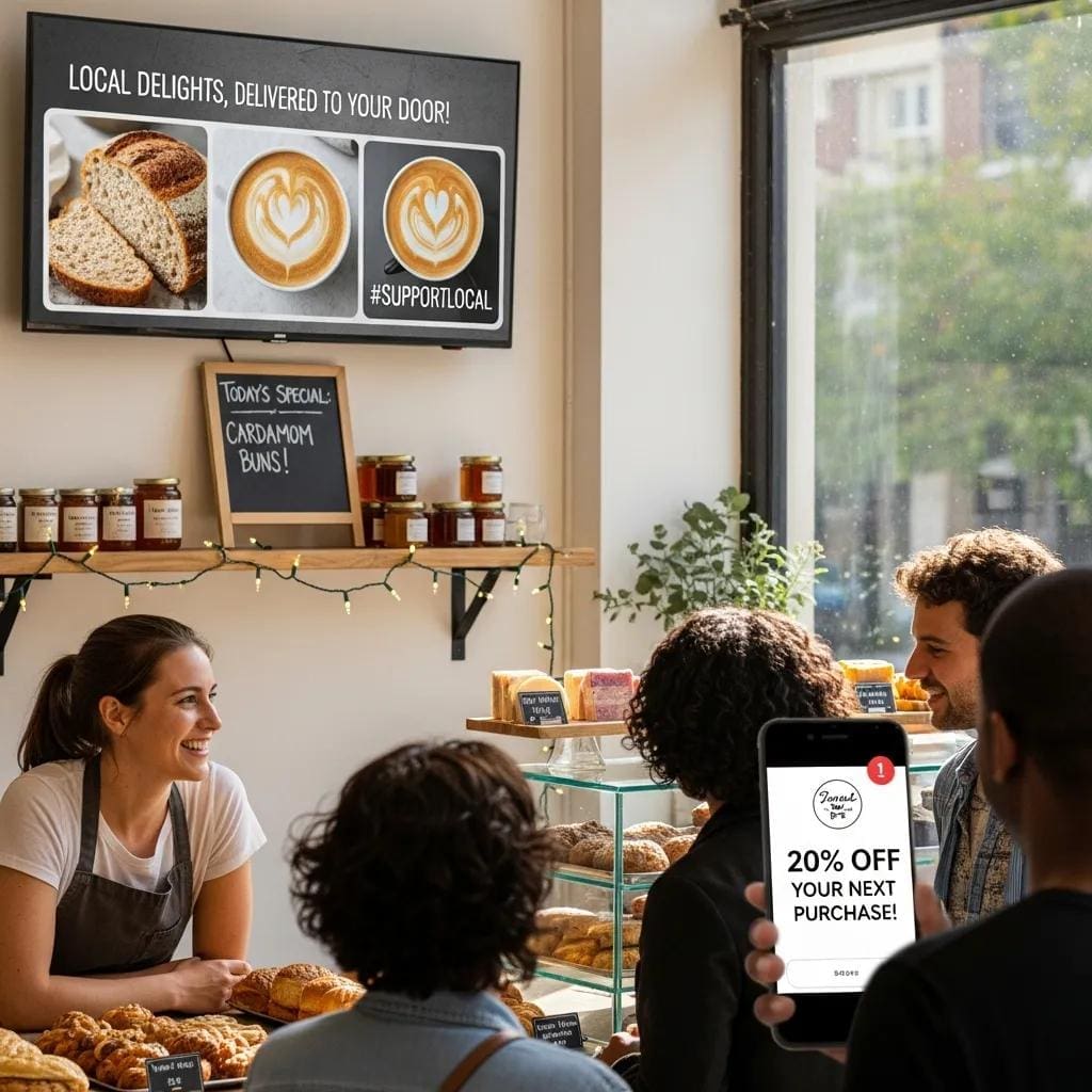 Small business owner engaging with customers, illustrating benefits of geofence marketing