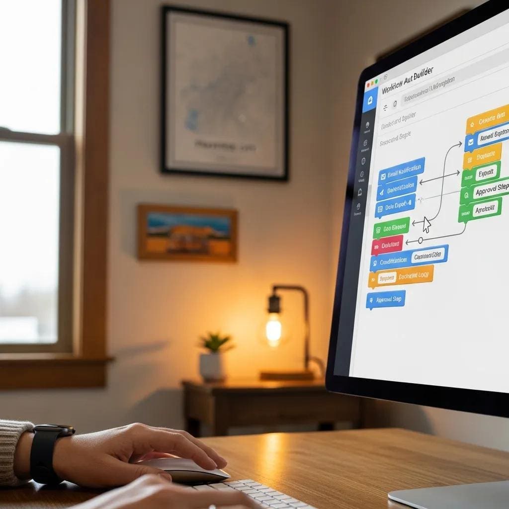 User-friendly workflow automation interface in a cozy Traverse City office setting