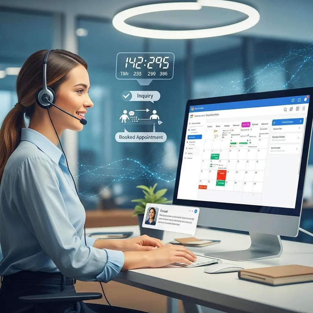 Virtual receptionist managing appointments with a scheduling interface, showcasing essential features for businesses