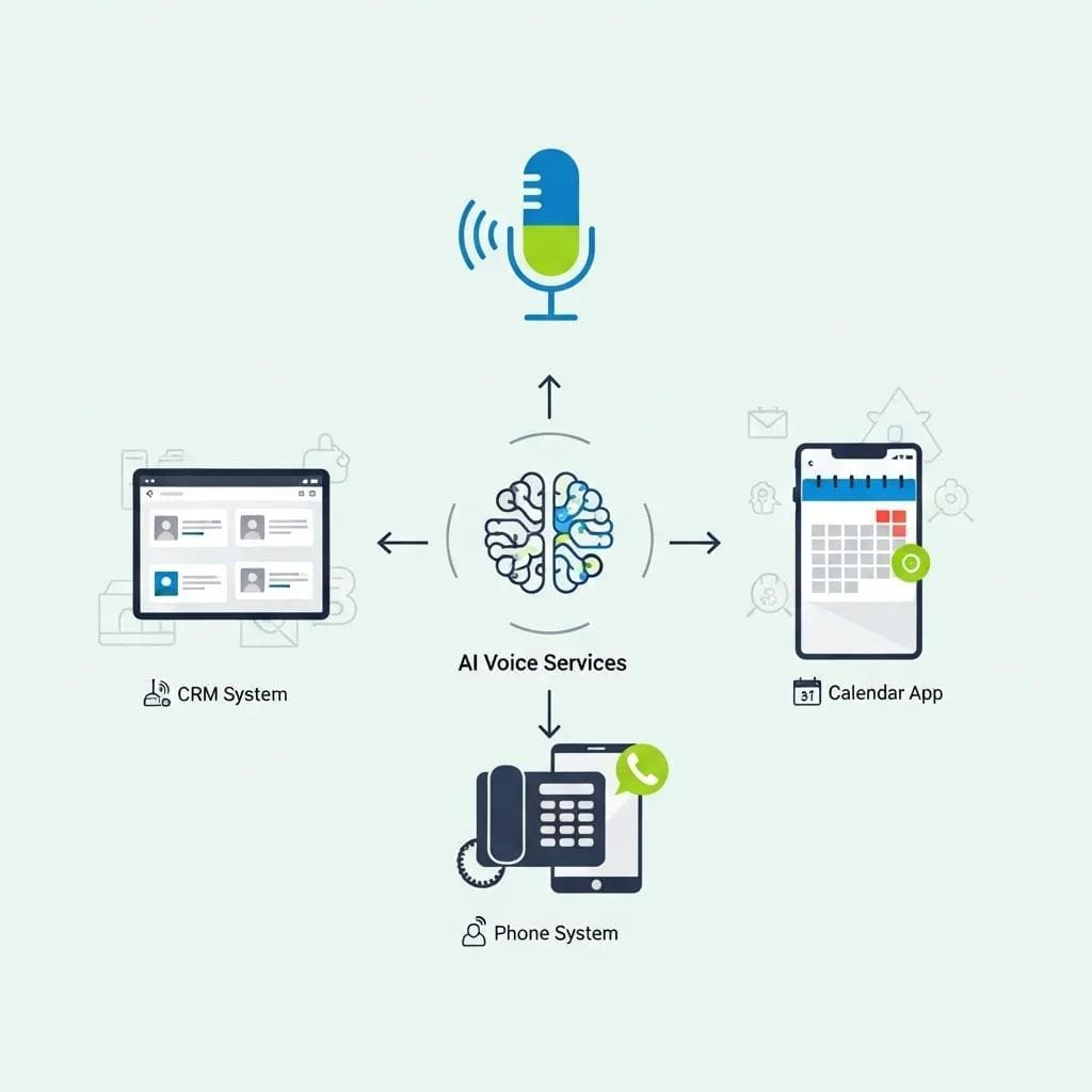 Visual representation of AI voice services integration with business systems