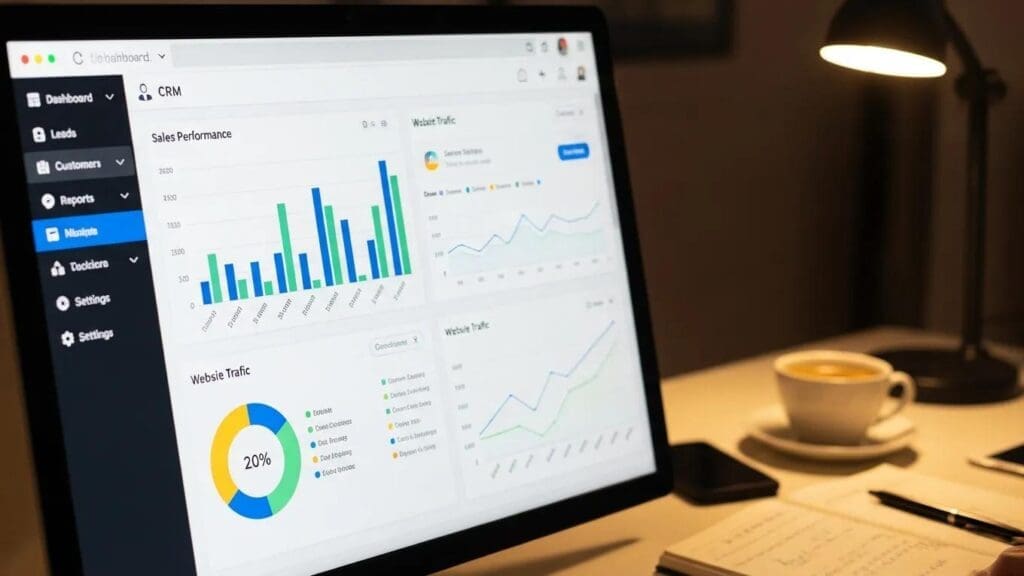 Close-up of CRM software interface highlighting key features for small businesses