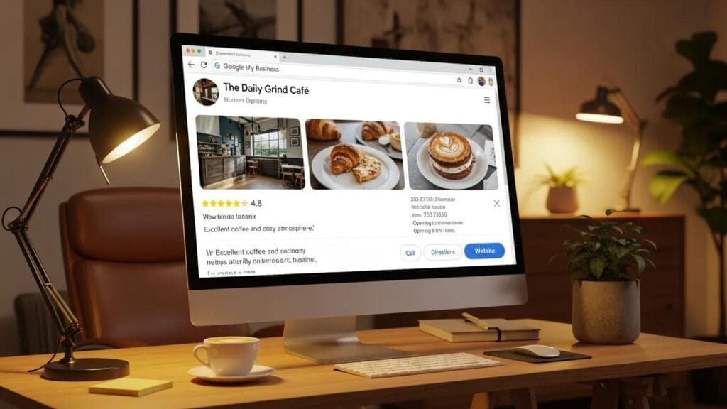 Computer screen showing an optimized Google My Business profile for local SEO