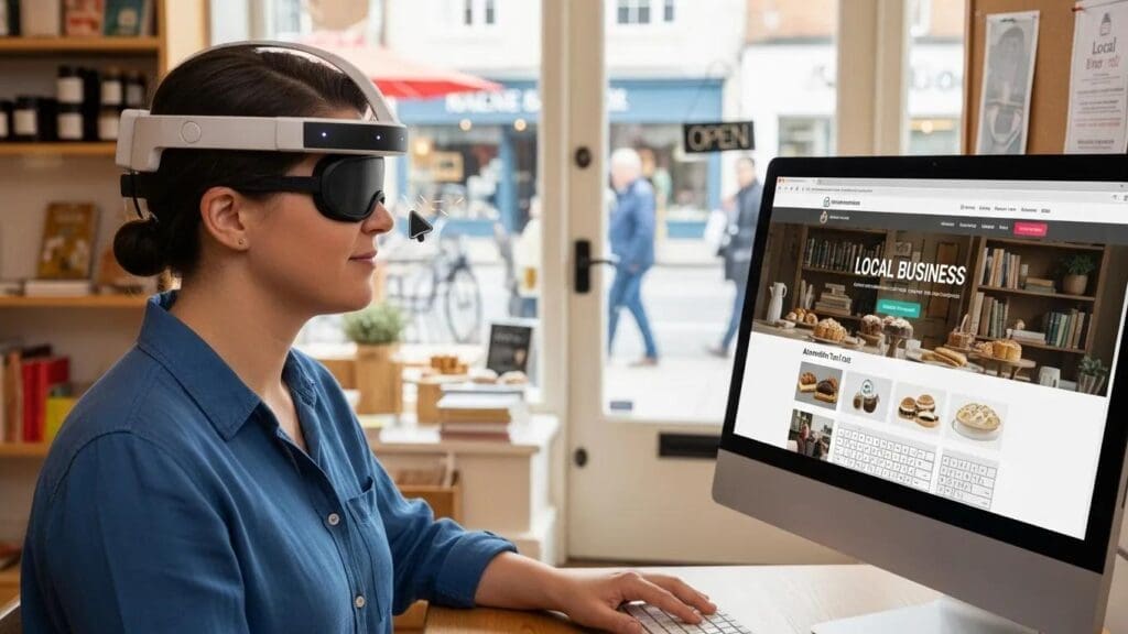 Person with a disability using assistive technology to access a local business website