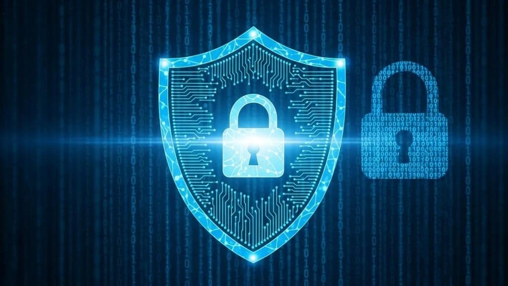 Digital shield representing website security against cyber threats