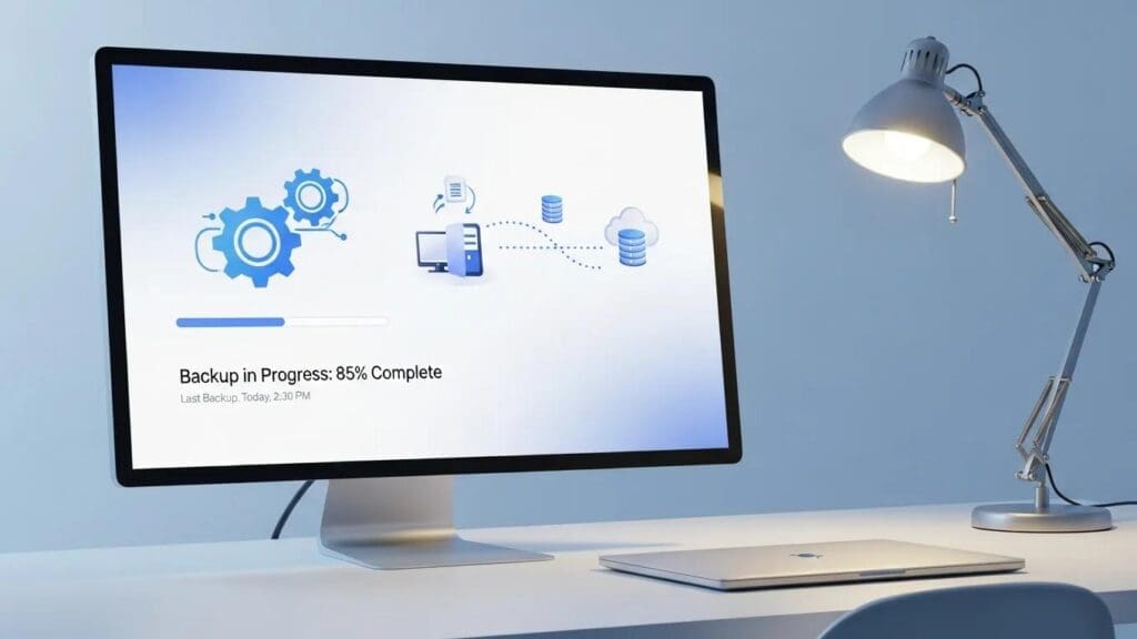 Illustration of automated website backups in action, showcasing efficiency and reliability in data management