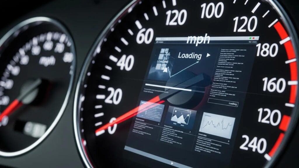 Speedometer indicating high performance for website optimization